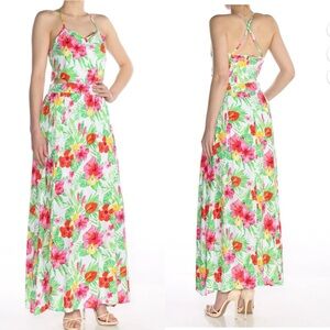 The Edit sides Cutout Tropical-Print Maxi Dress